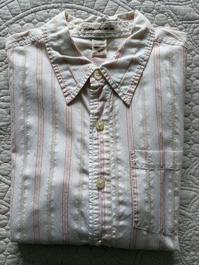Abercrombie & Fitch Vintage White Button-Up Blouse w/Pink Stripes | Size Large